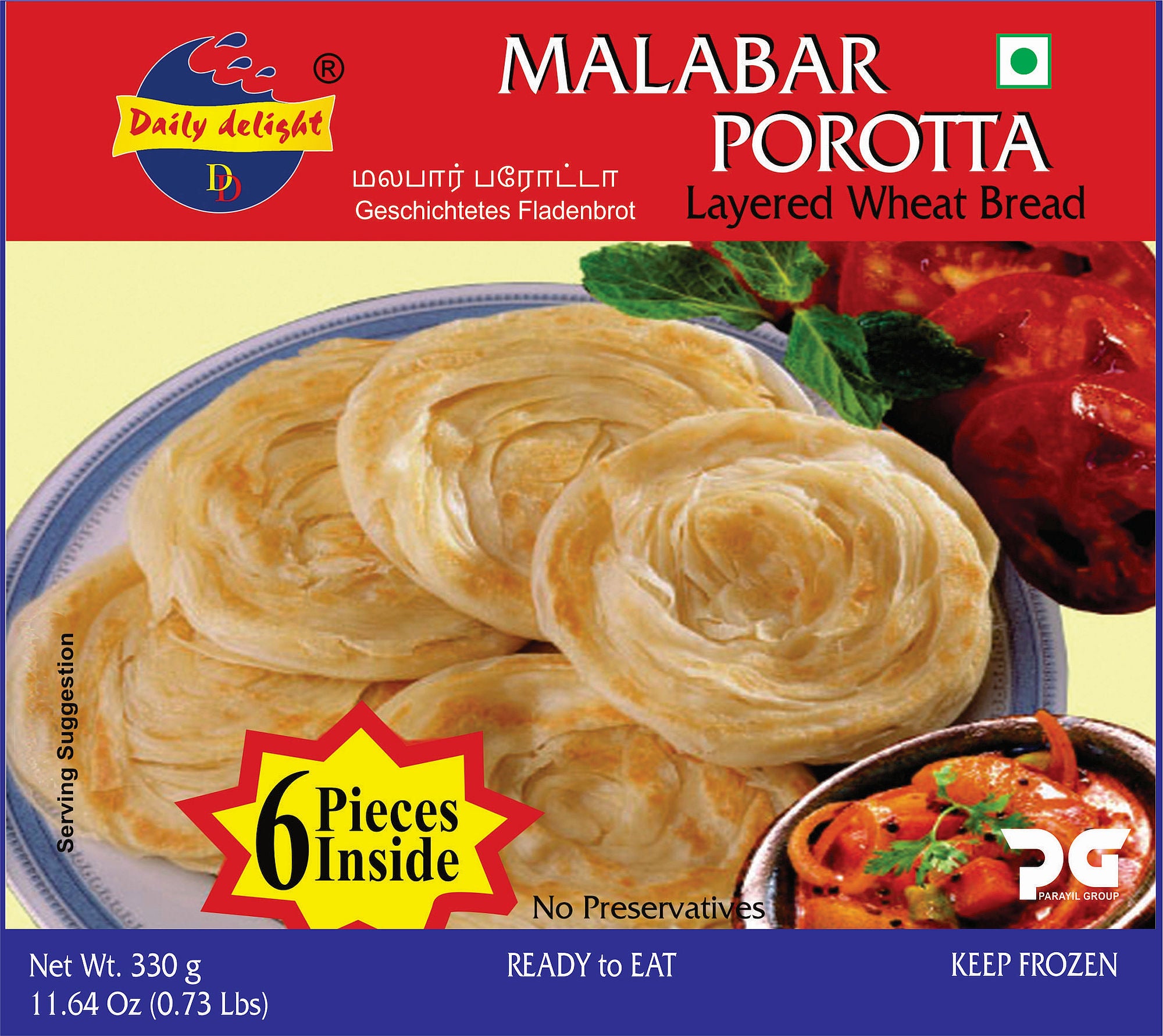 Frozen Malabar Porotta Daily Delight 330g ( Only click & collect)