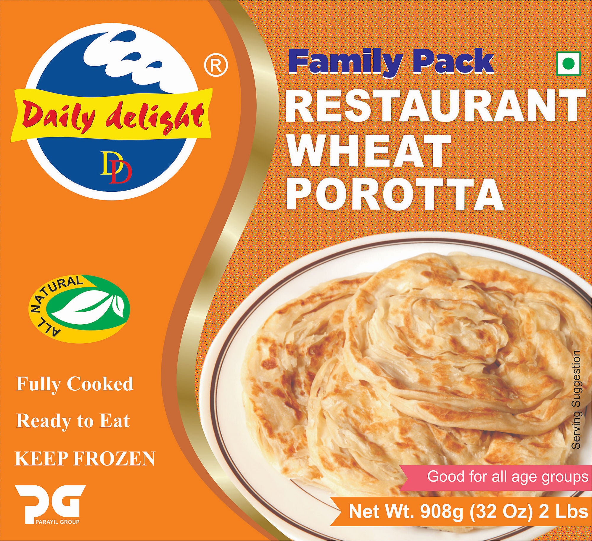 Frozen Wheat Porotta Daily Delight 908g ( Only Click & Collect)